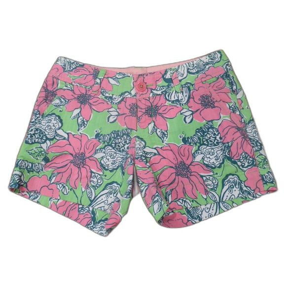 Lilly Pulitzer Pants - Lilly Pulitzer Women's Pink and Green Floral Shorts Size 00
